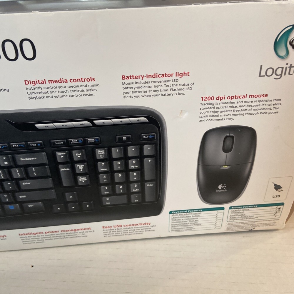 Logitech MK300 Wireless Desktop Keyboard Mouse Receiver Tested Working/ Computer