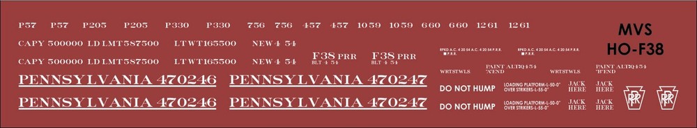 PRR F38 Flatcar Decals