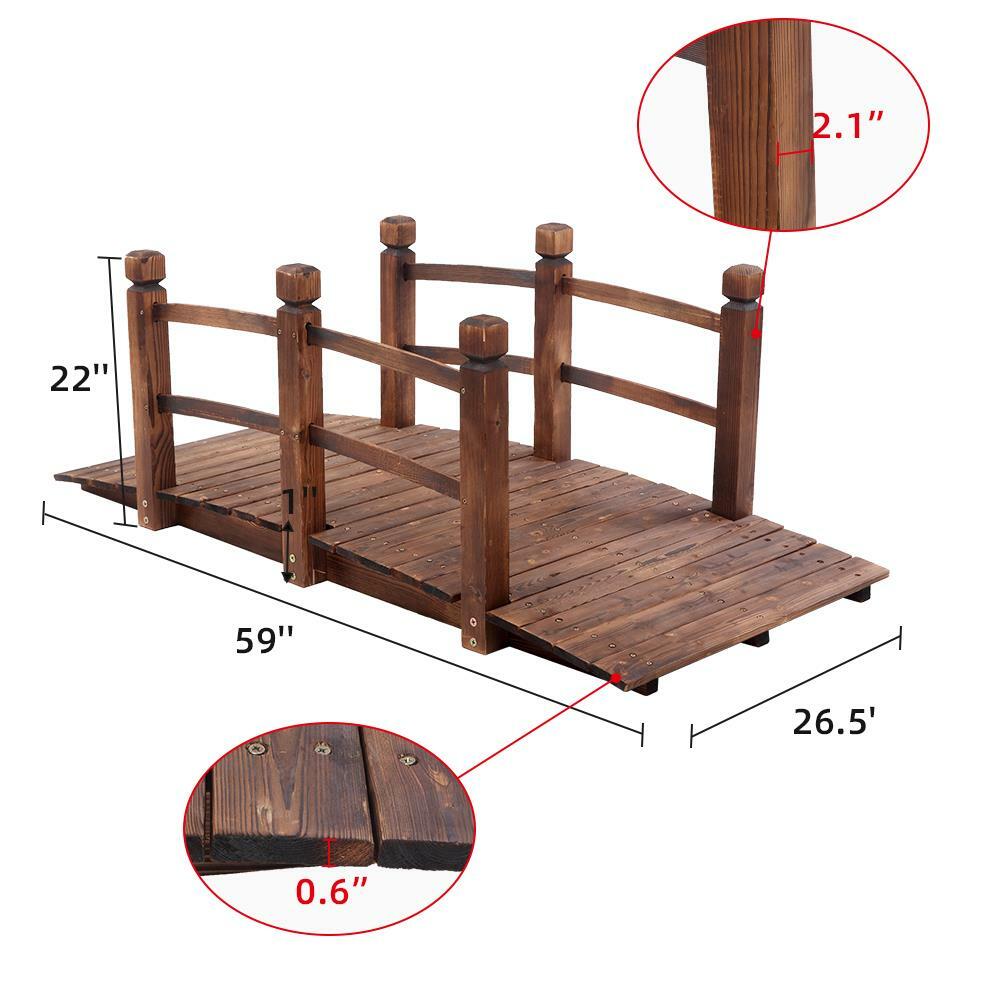 5ft Wooden Bridge Stained Decorative Solid Wood Courtyard Outdoor Garden Stable