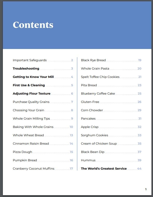 NutriMill Harvest Manual: 44 pages Users Guide, Full Color, Coil Bound