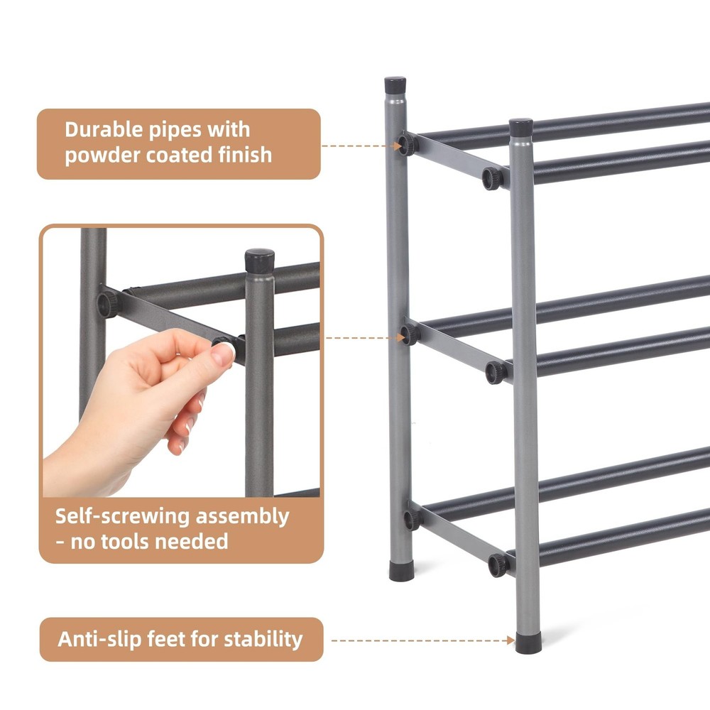 STORAGE MANIAC Expandable Shoe Rack, 12 Pairs Stackable Small Shoe Rack, Meta...
