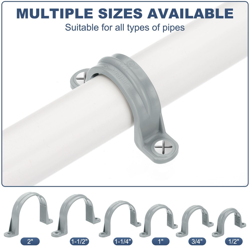 6Pcs 3" Plastic Conduit Clamp Pipe Strap 2 Hole Conduit Strap Gray