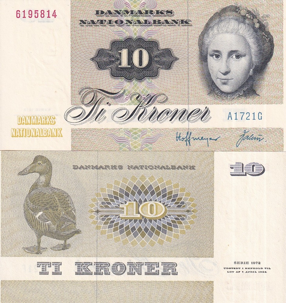 Denmark 10 Kroner 1972 P 48 a UNC