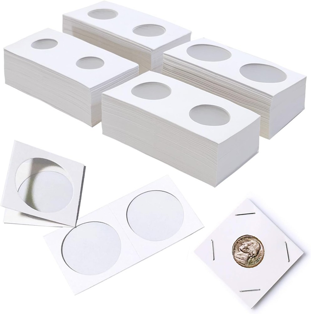 200PCS Assorted Coin Holders 2X2 Cardboard Mylar Flips Include 4 Sizes New--A
