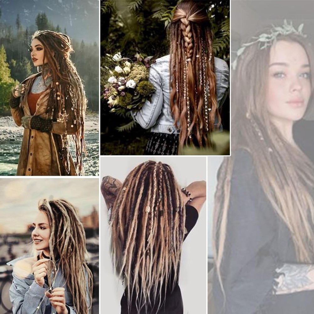 22 Inch Wool Double Ended Dreadlock Extensions,15 22 Inch, Mixed Brown