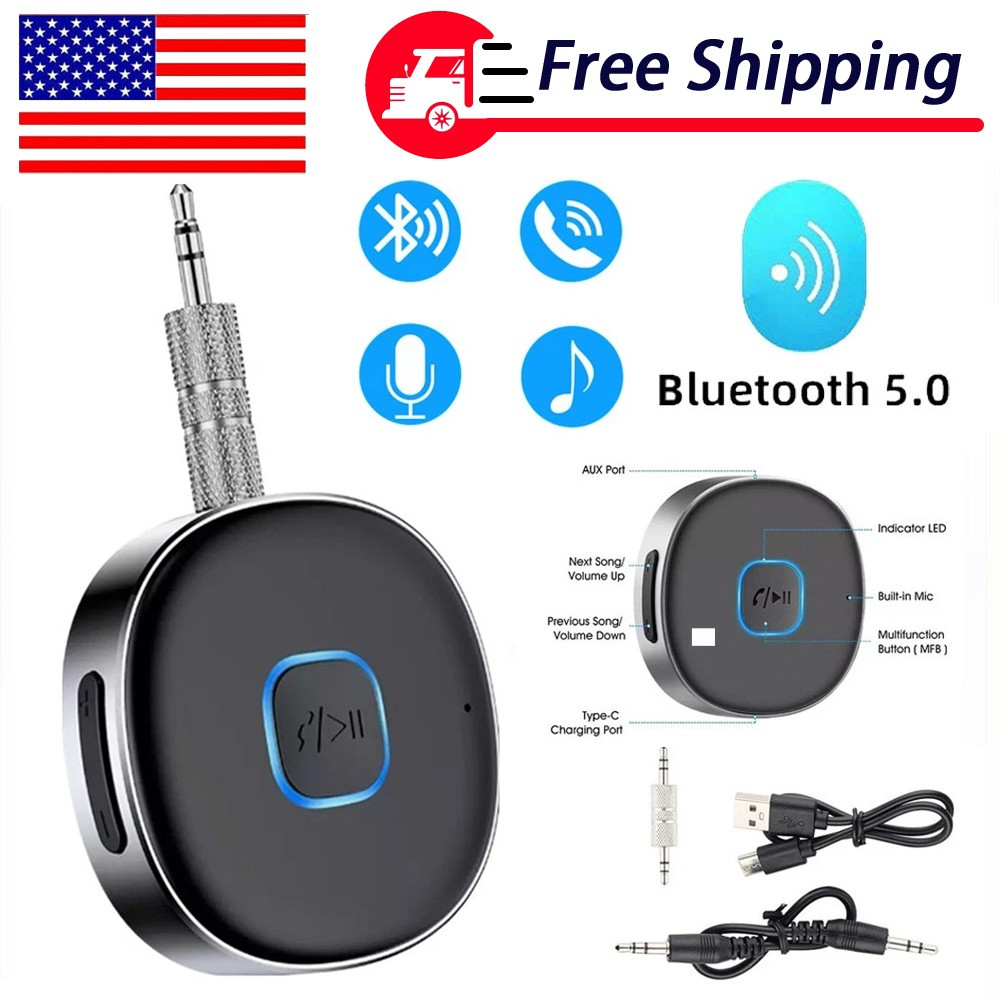Portable 3.5mm Aux Car Adapter Bluetooth Wireless Audio Receiver Car Home Stereo