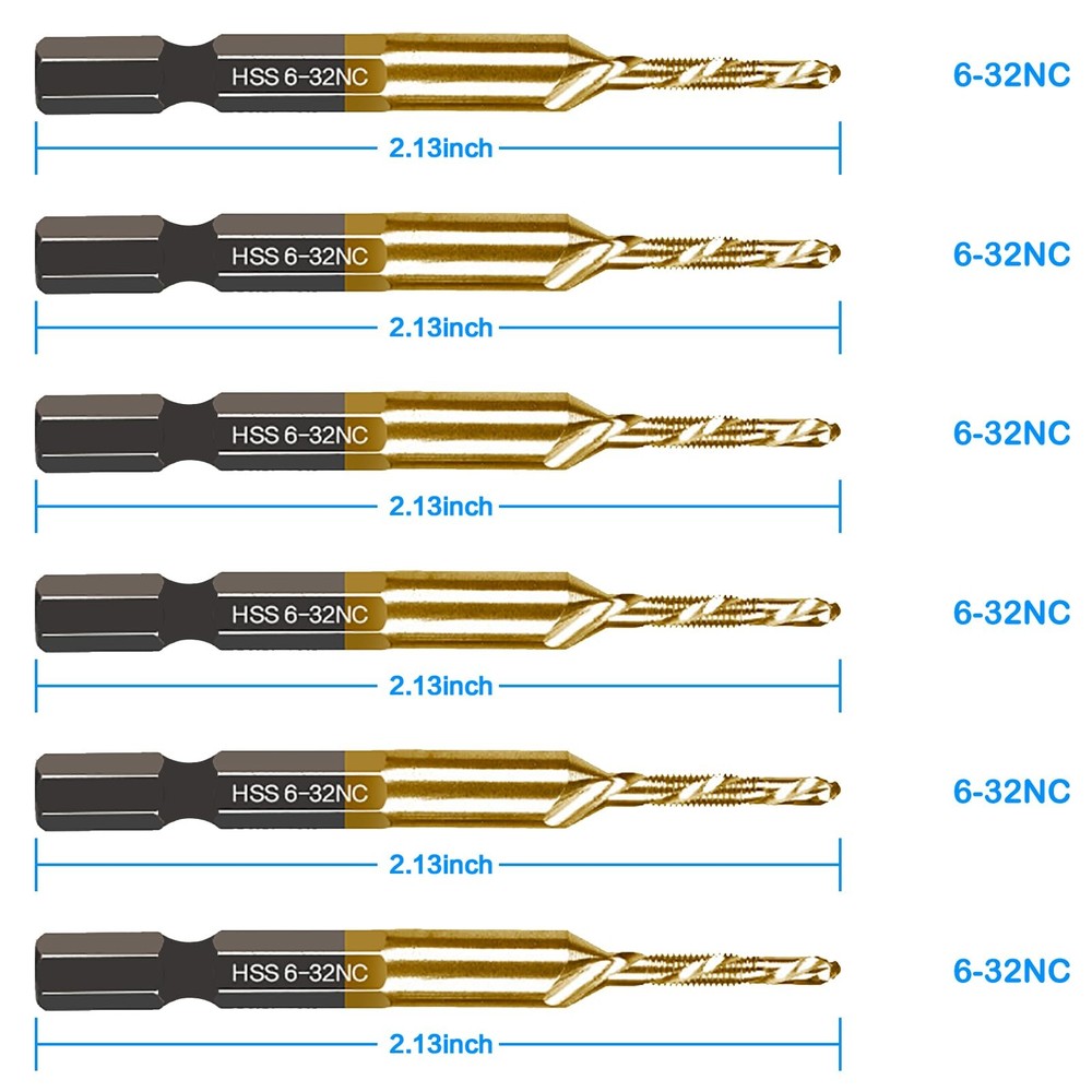 6-pc 6-32NC Combination Drill Tap Bit Set SAE, Thread 6 Pcs
