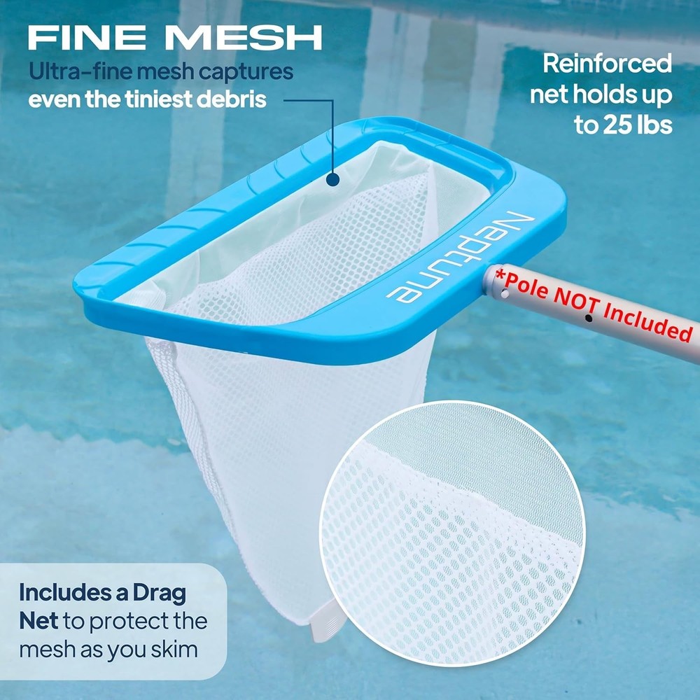 Hydrodynamic Pool Skimmer Net - 17.5" Fine Mesh for Ultimate Surface Cleaning