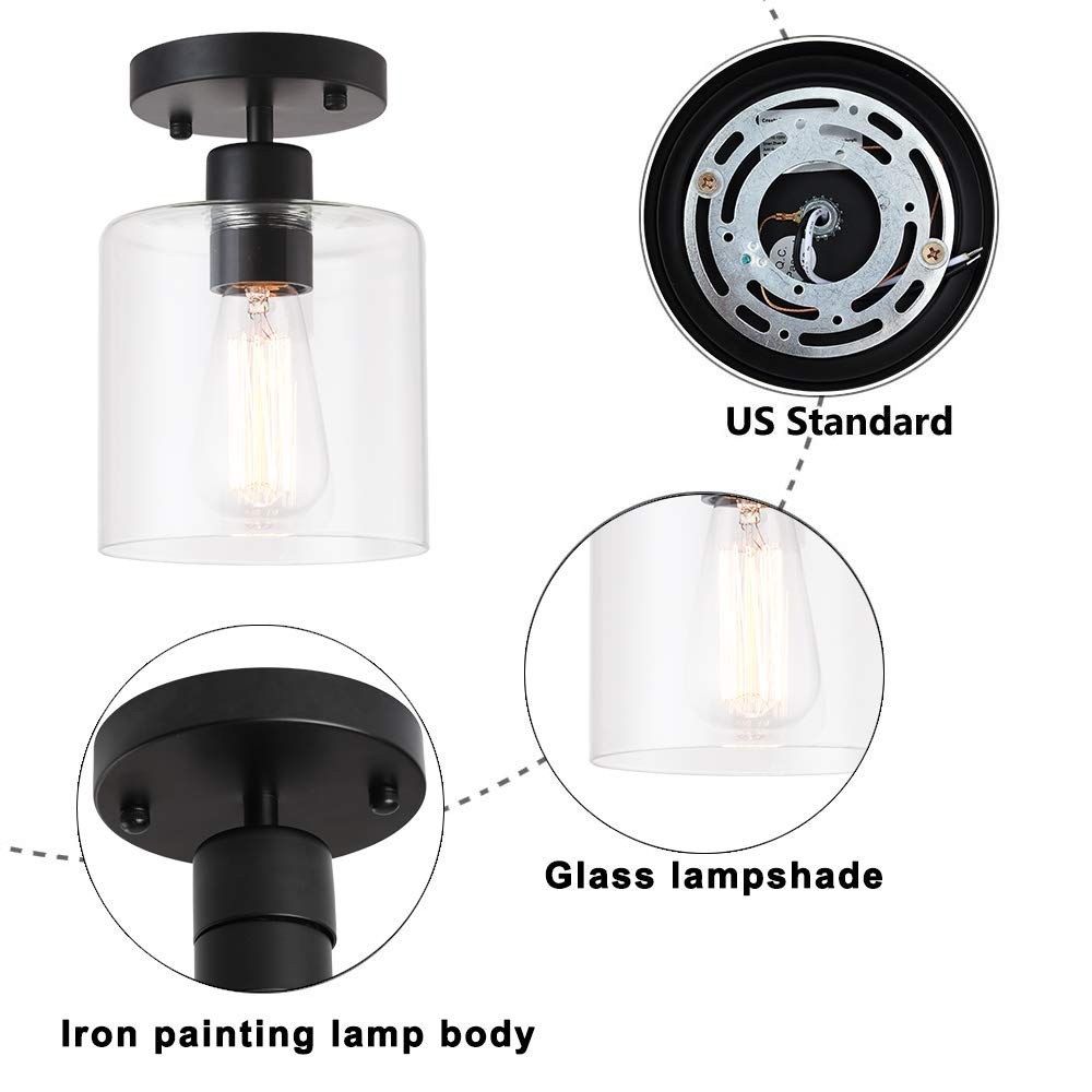 Black Modern Semi Flush Mount Ceiling Light,Rustic Ceiling Light Fixture for ...