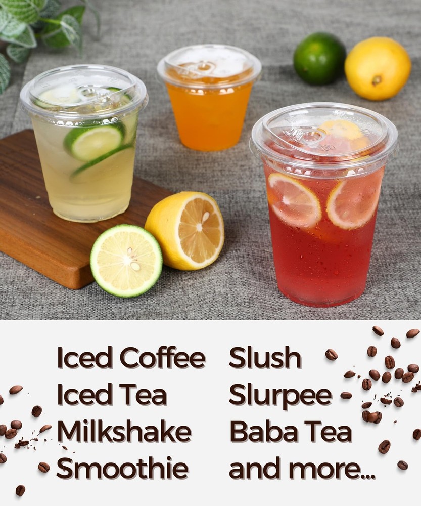 9 oz Clear Plastic Cups with Strawless-Sip-Lids, 50 Sets 9 oz.,