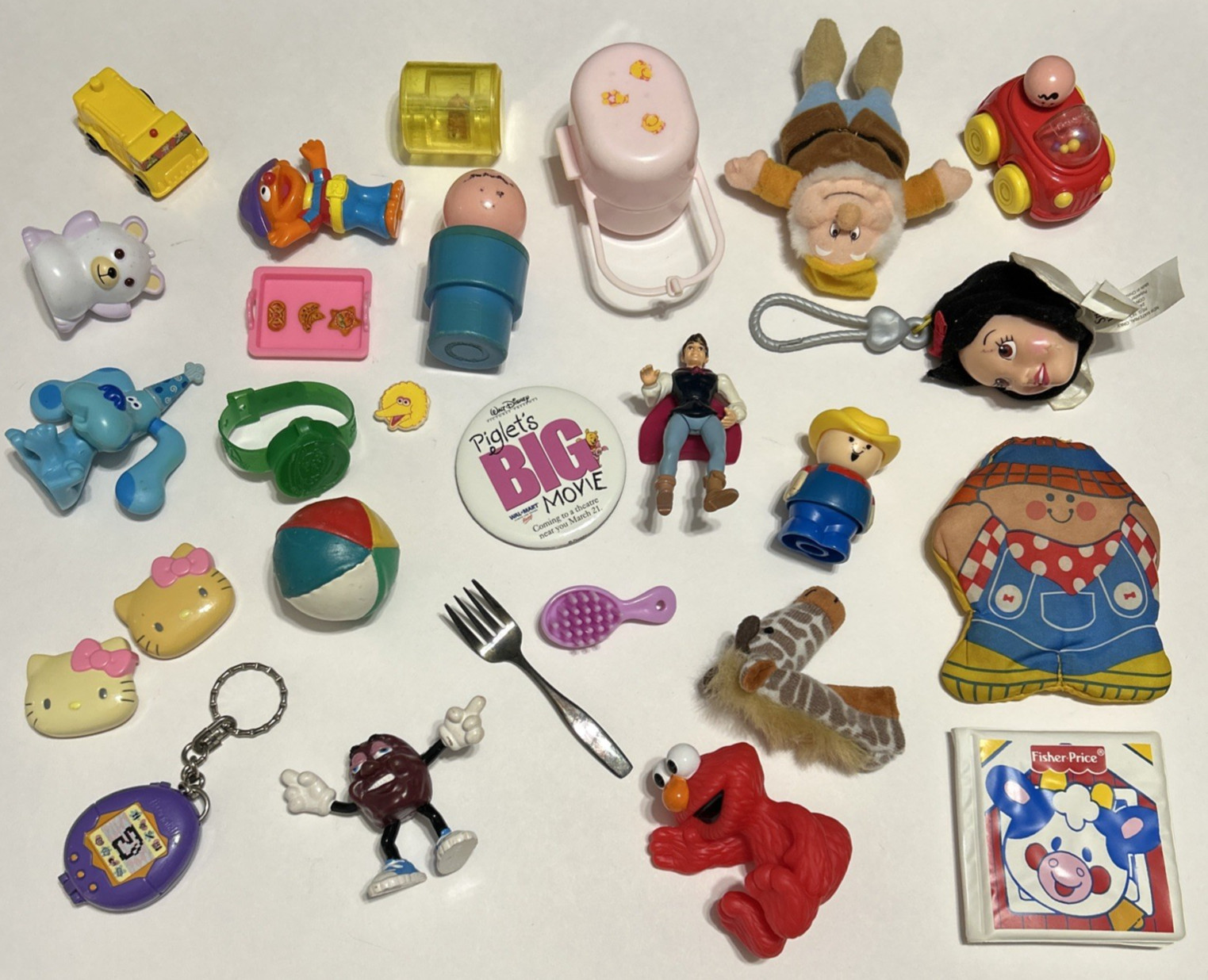 25pc VTG 90s Toy Junk Drawer Lot Elmo Ernie Farmer Hamster Raisin Happy Meal Toy