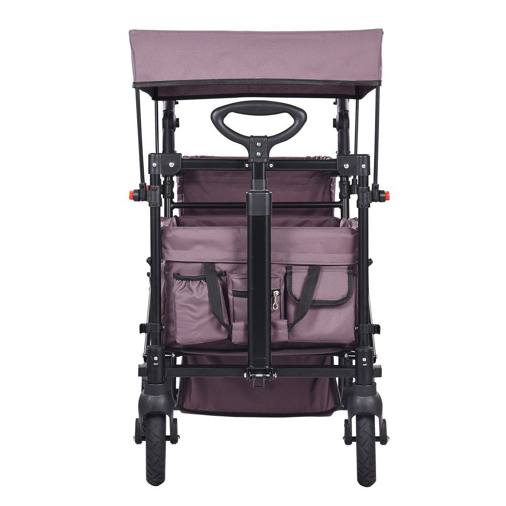 Double Stroller for 2 Kids, Collapsible Wagon with Adjustable Handle & Canopy