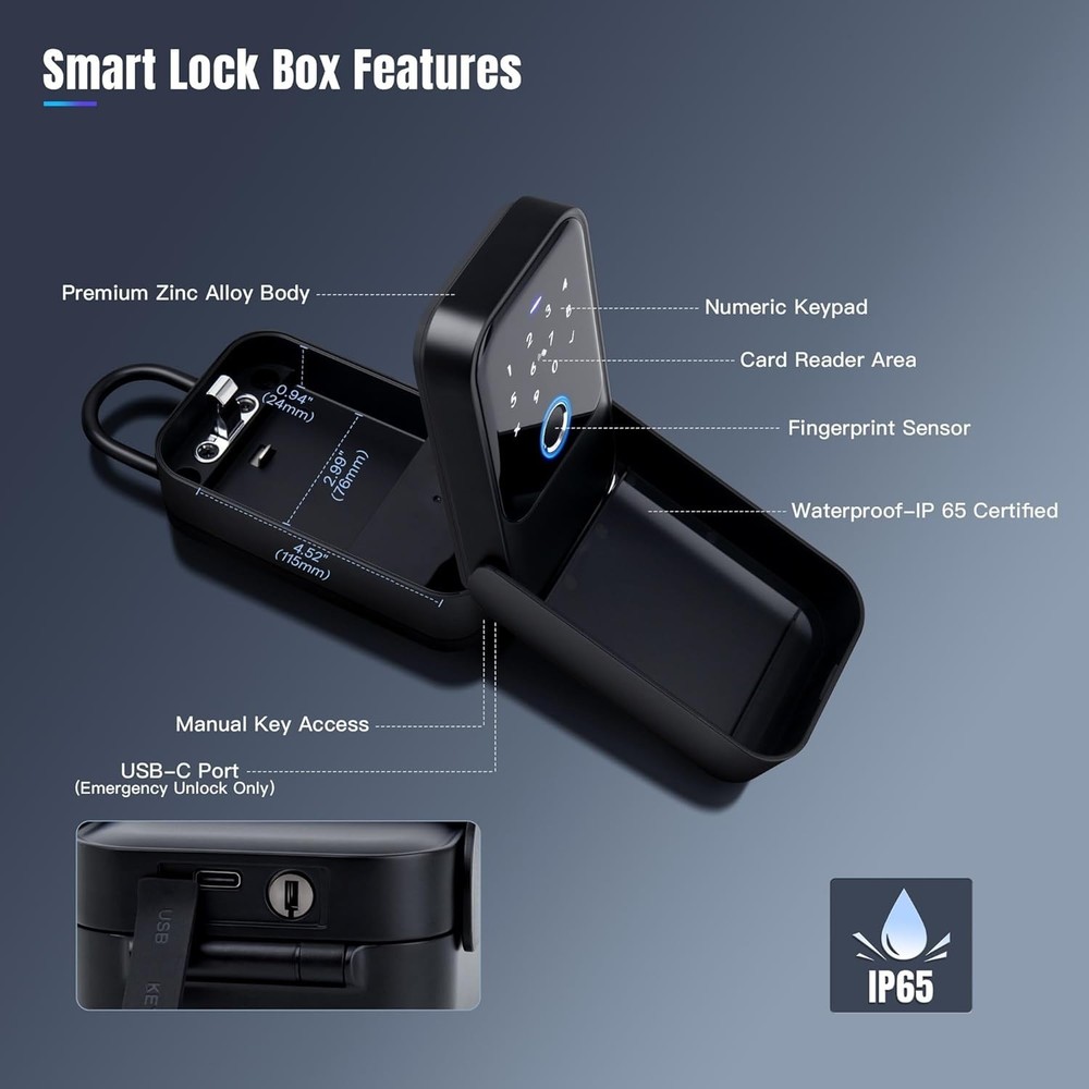 Smart Key Lock Box, Bluetooth Fingerprint Lock Box with Tuya APP Control