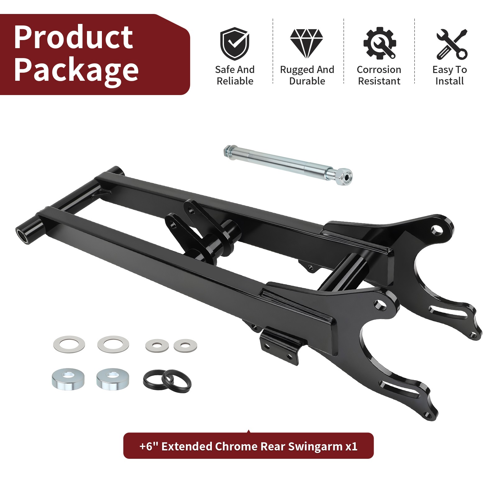 +6" Extended Chrome Black Rear Swing Arm For Yamaha Banshee 350 YFZ350 1987-2006