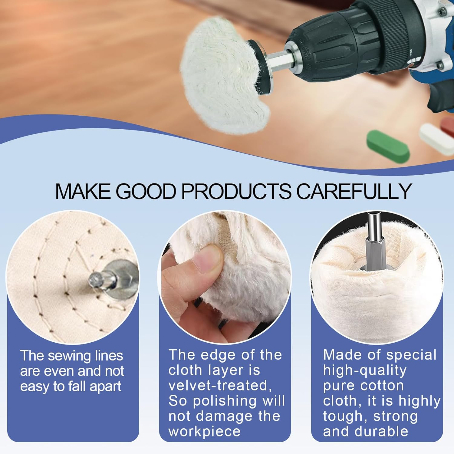 6 Drill Buffing Wheels and 3 Polishing Compounds, Multi-Specification Polishing