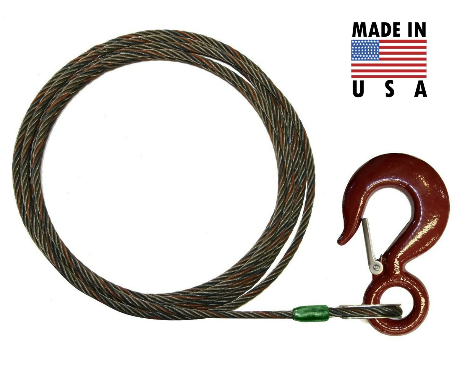 3/8" Tow Cable 150 FT Winch Line Fixed Hook with Latch USA Made Wrecker Tagged
