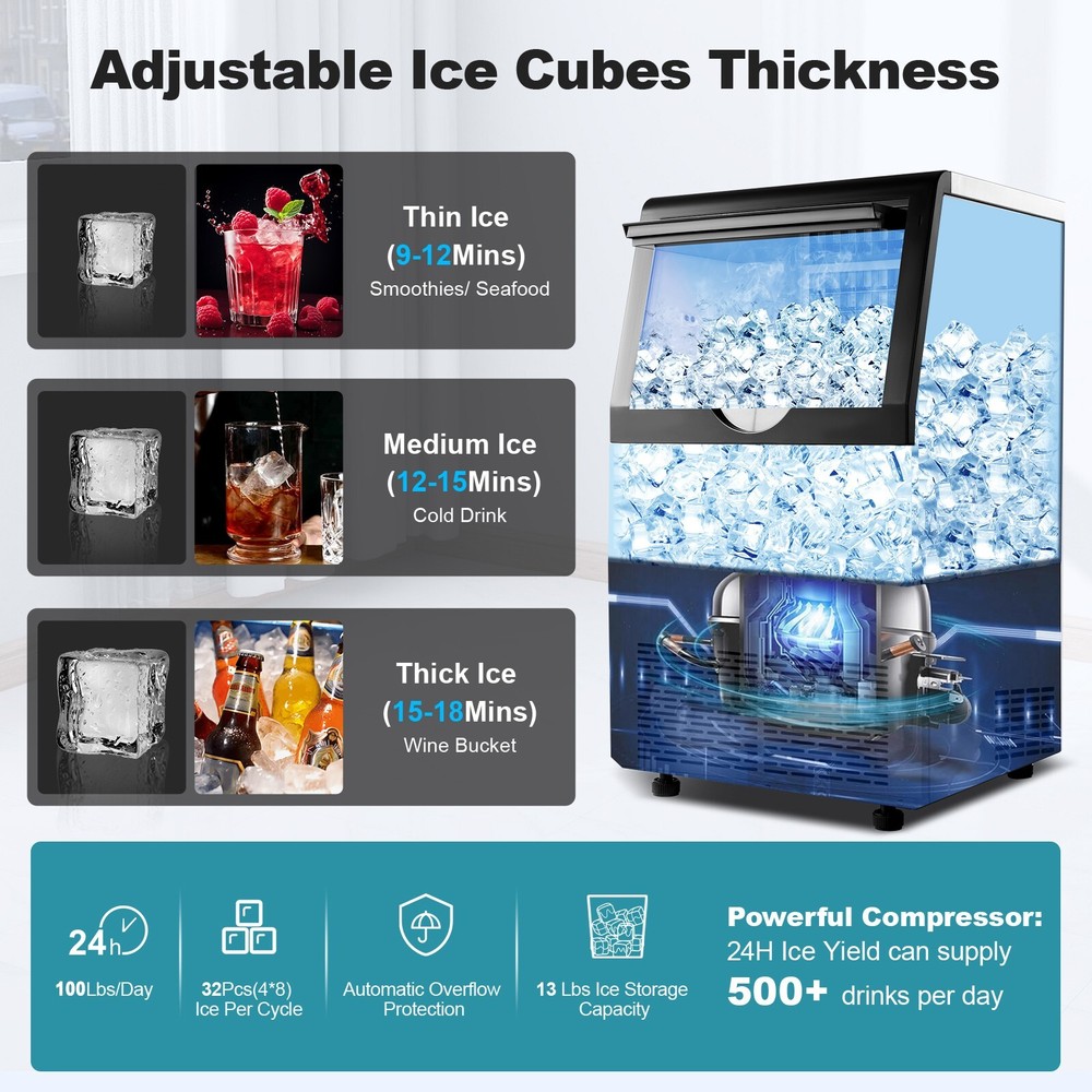 Built-in Commercial Ice Maker 100lbs Bar Restaurant Cube Machine
