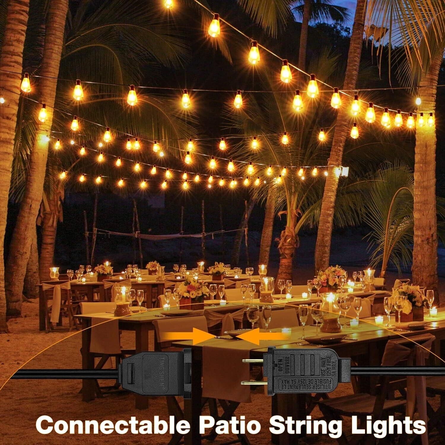 48 FT Outdoor String Lights Commercial Grade Weatherproof 15 bulb Heavy Duty US