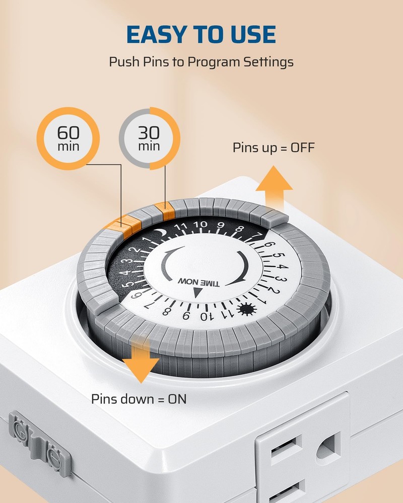DEWENWILS 24 Hour Cycle Plug-in Mechanical Timer 2 Pack, Indoor White