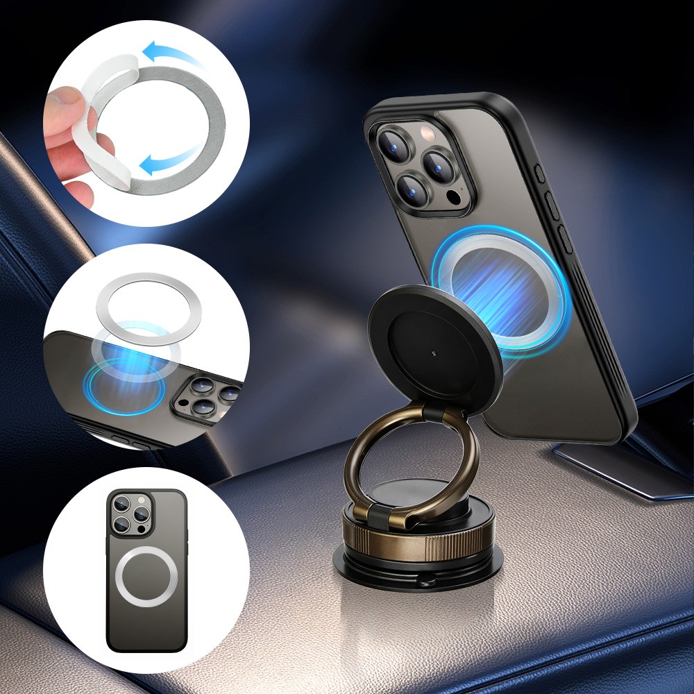 360° Vacuum Magnetic Phone Holder-Suction Cup Car Mount with Foldable Stand US