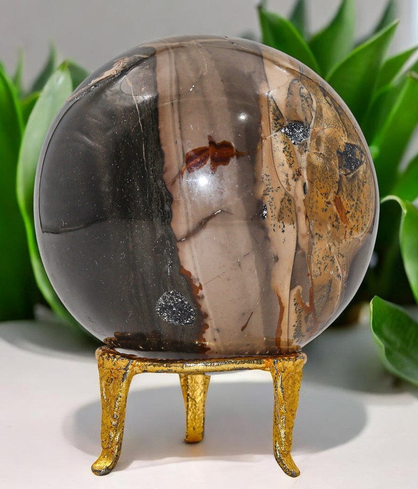 Grey POLYCHROME Jasper Crystal Sphere Healing Metaphysical Stone Decor Gift 85mm
