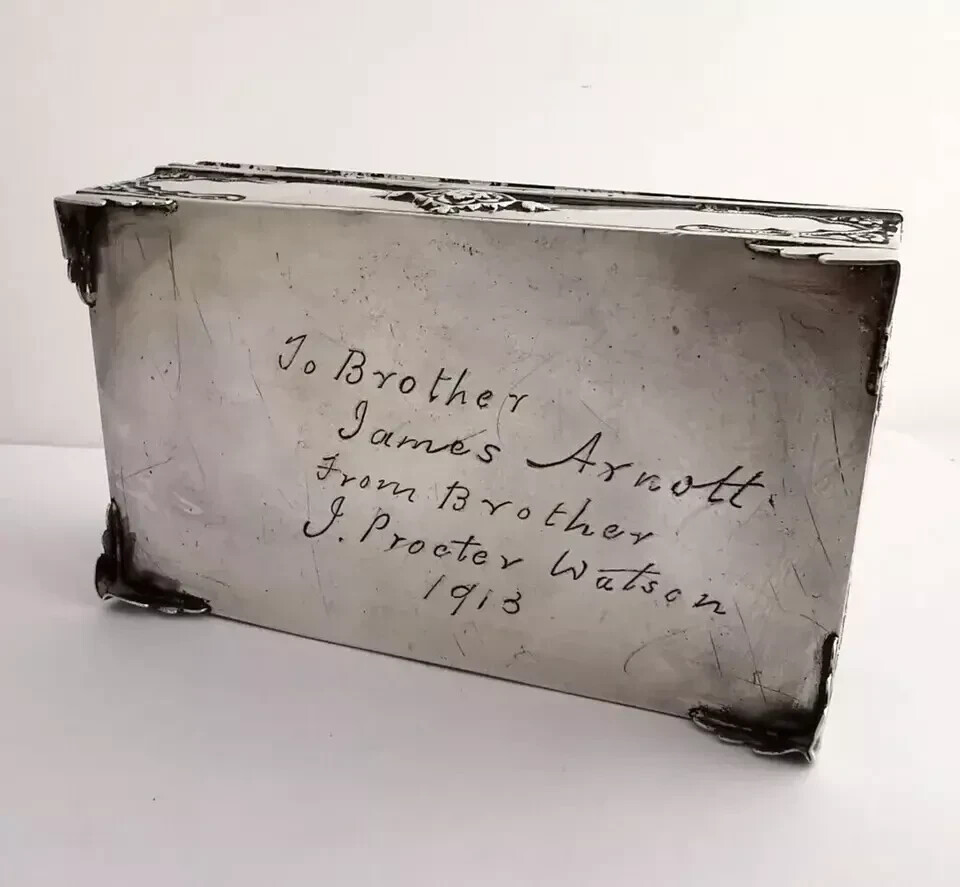 Ornate Solid Silver Table Box - 196g - Masonic Interest