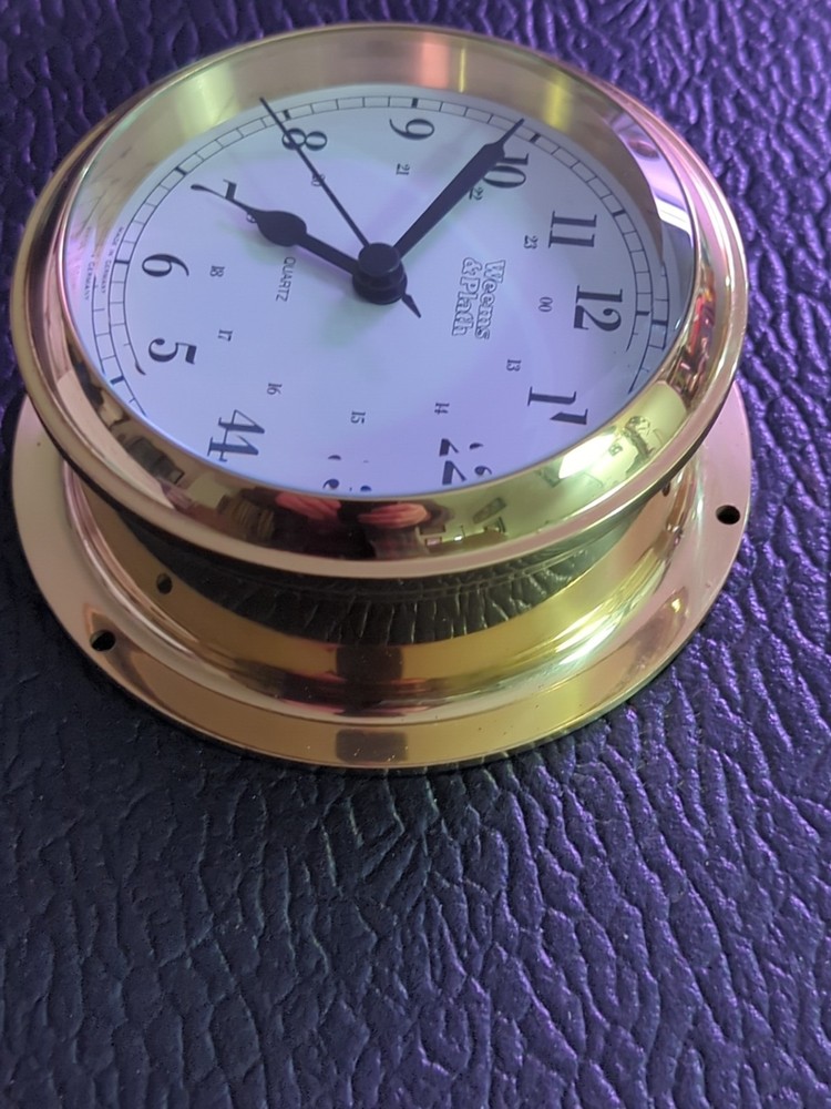 WEEMS & PLATH Trident Quartz Clock Brass & Glass German Movement