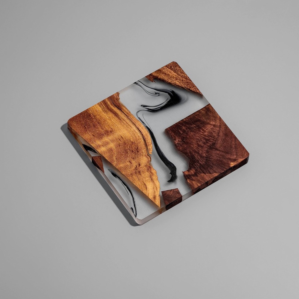 Walnut Coasters Set, Modern Coasters with Holder Square