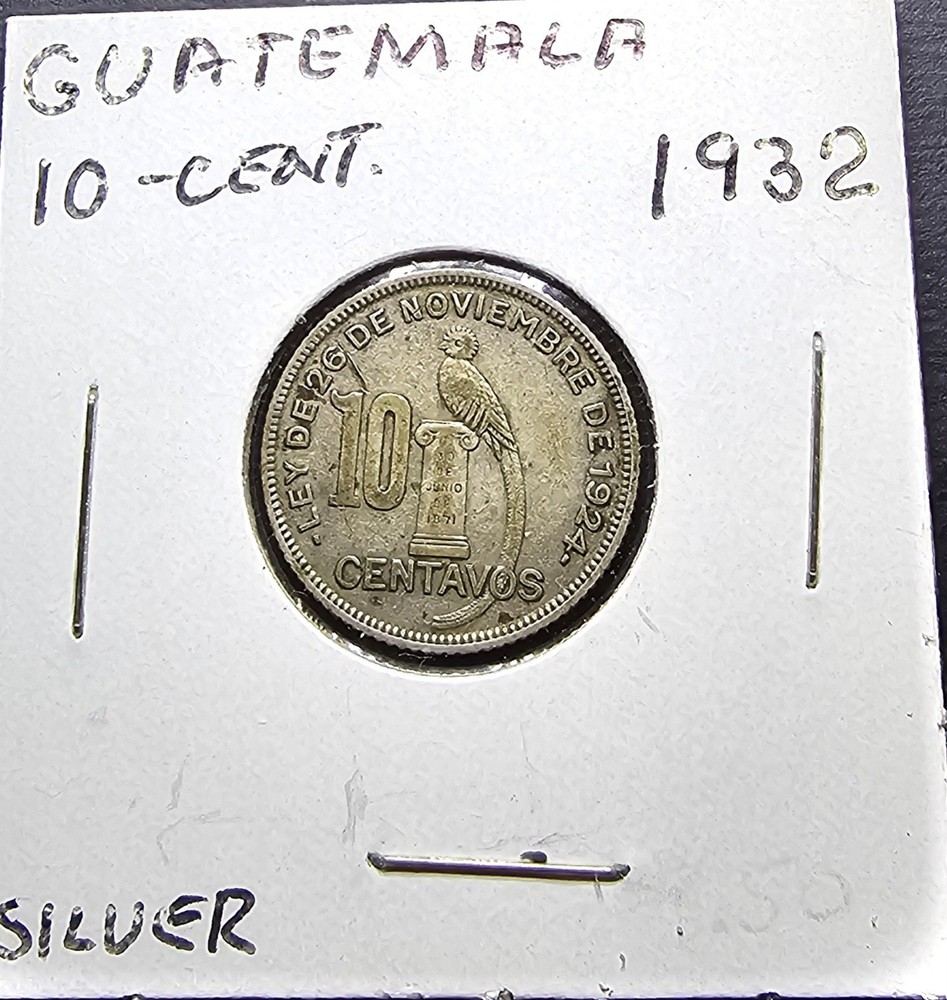 1932 Guatemala 10 Centavos Nice Condition Silver Coin