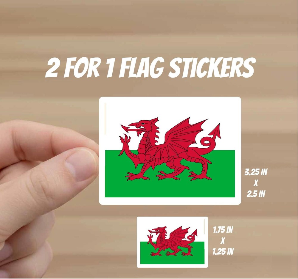 Wales Flag Stickers | 2-piece Decal Set (Various Sizes)