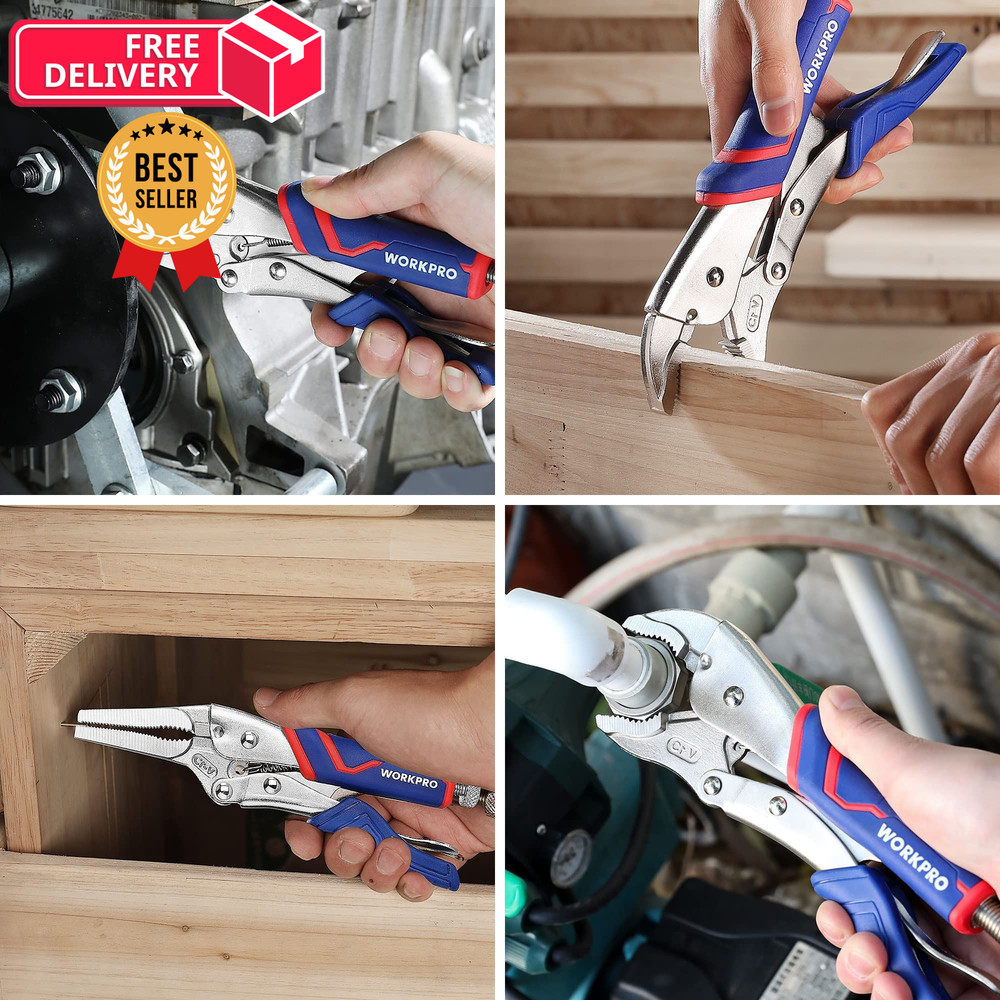 WORKPRO 4-Piece Locking Pliers Set with Comfortable 4PC Pliers, Blue&red