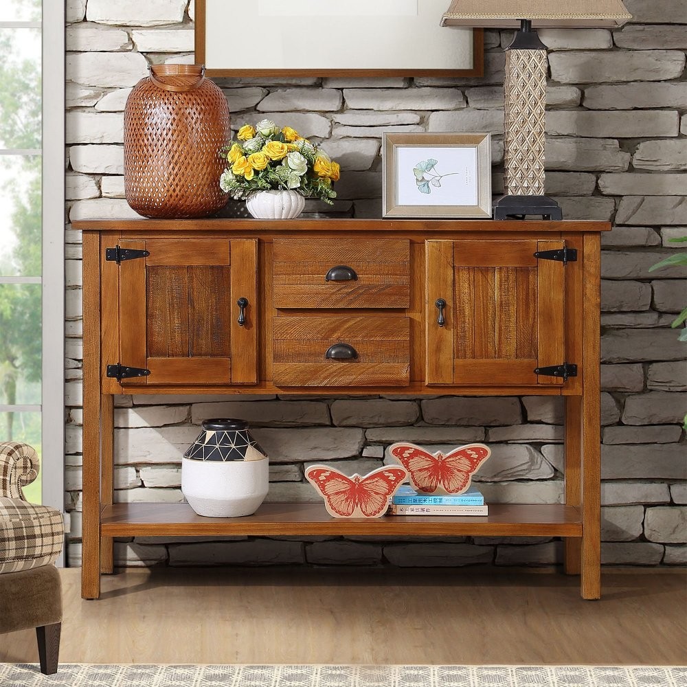 46" Solid Wood Sideboard, 2 Drawers & Cabinets with Bottom Shelf