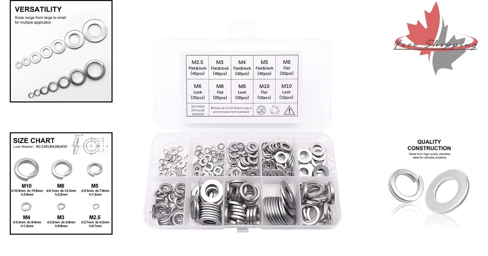 Assorted Flat & Lock Washer Set - 7 Sizes, Corrosion Resistant, Case - M2.5-M10