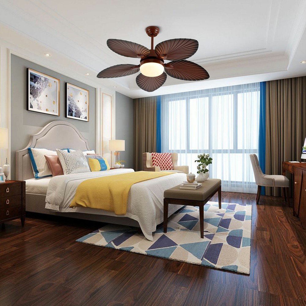 42" Tropical Palm Leaf Shape Ceiling Fan Light with Remote Control 3Color Change