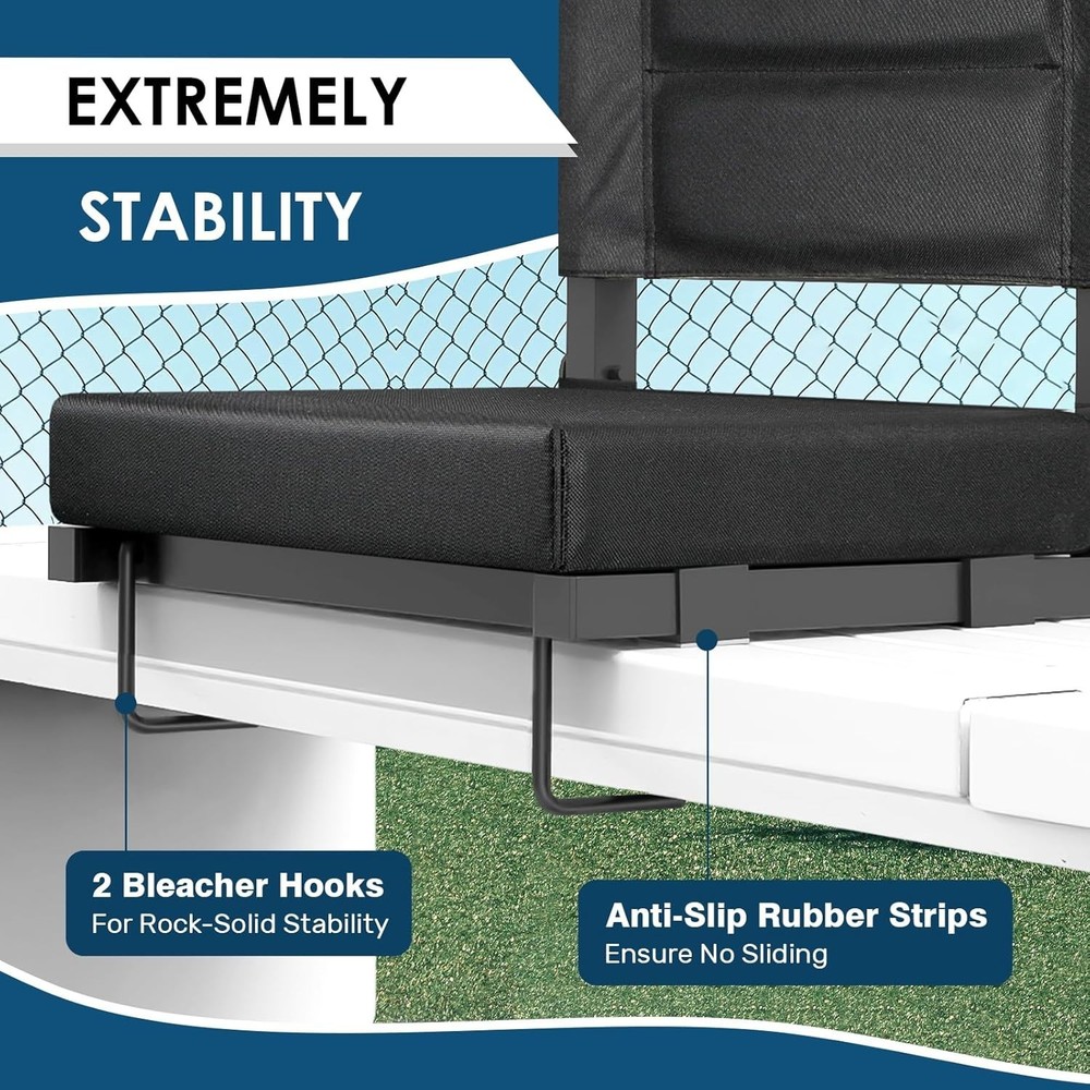 Stadium Seats with Back Support,Bleacher Chairs with Cushion, Portable Foldin...
