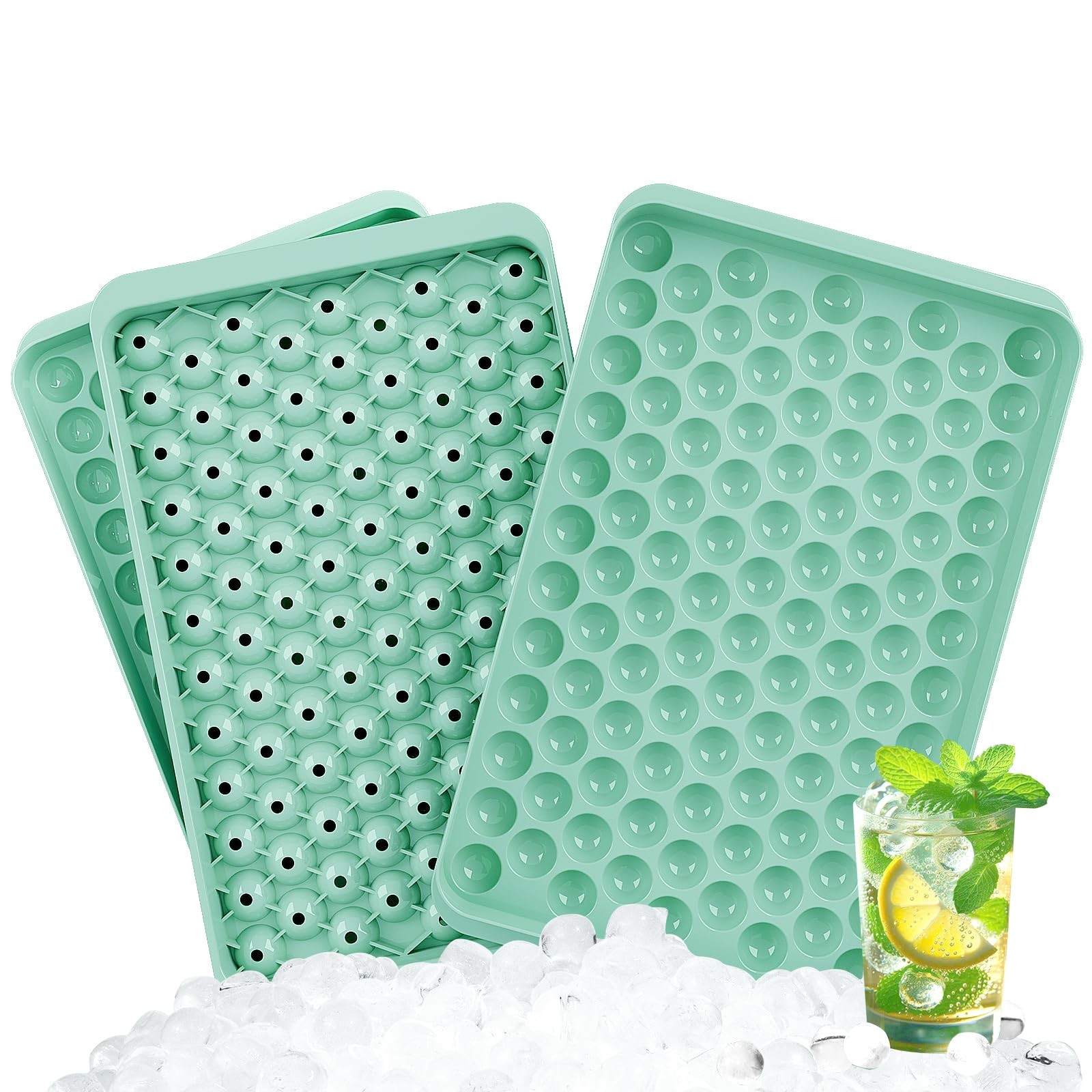 Mini Ice Cube Tray Small Round Molds 104x3 PCS Tiny Pebble balls Crushed Trays