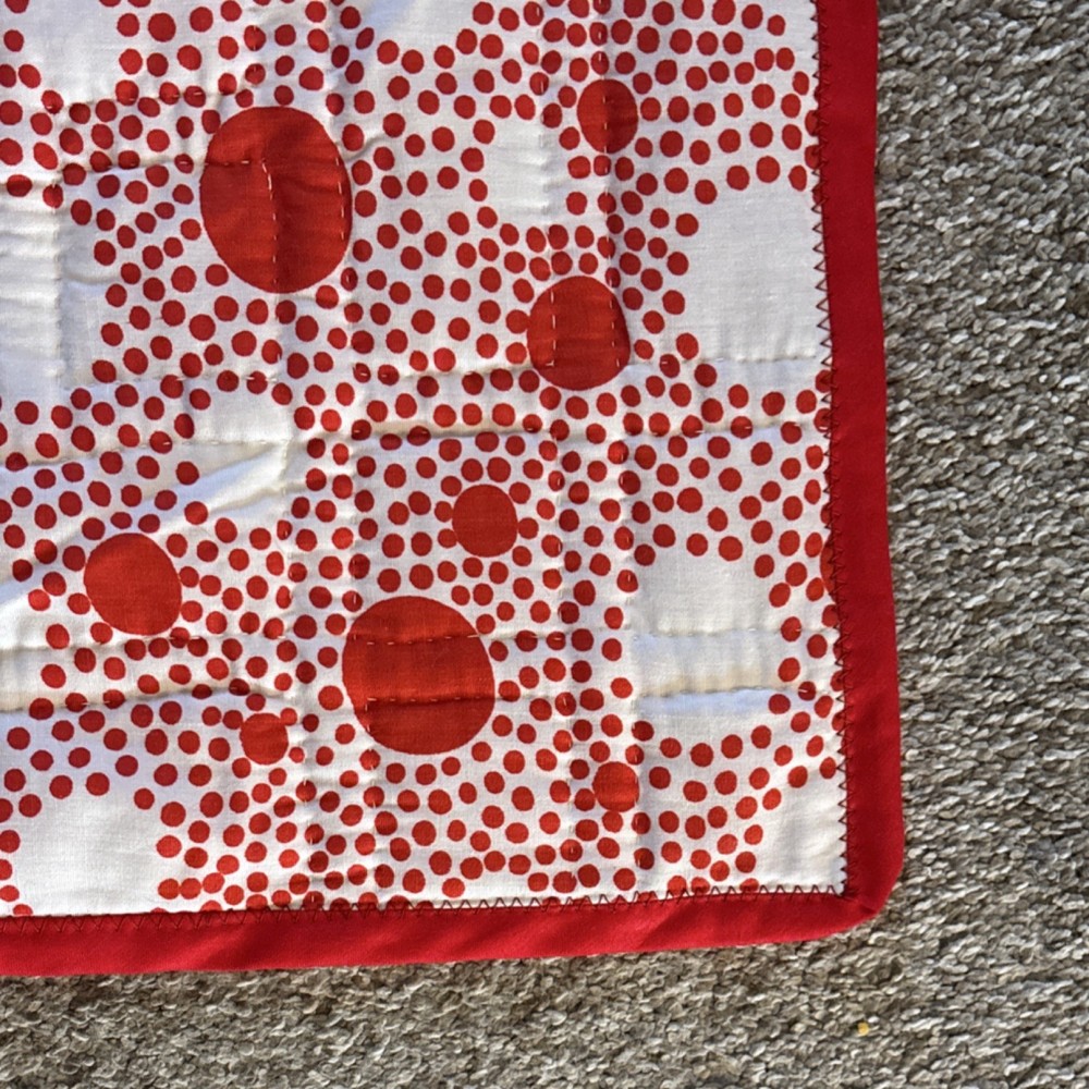 Handmade Red Patchwork Cotton Quilt Geometric Pattern 43x40”