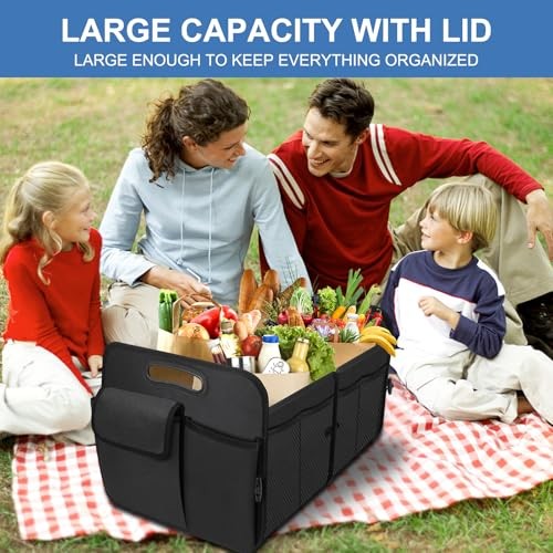 Trunk Organizer, Collapsible Waterproof Multi-Functional car Trunk Large Black