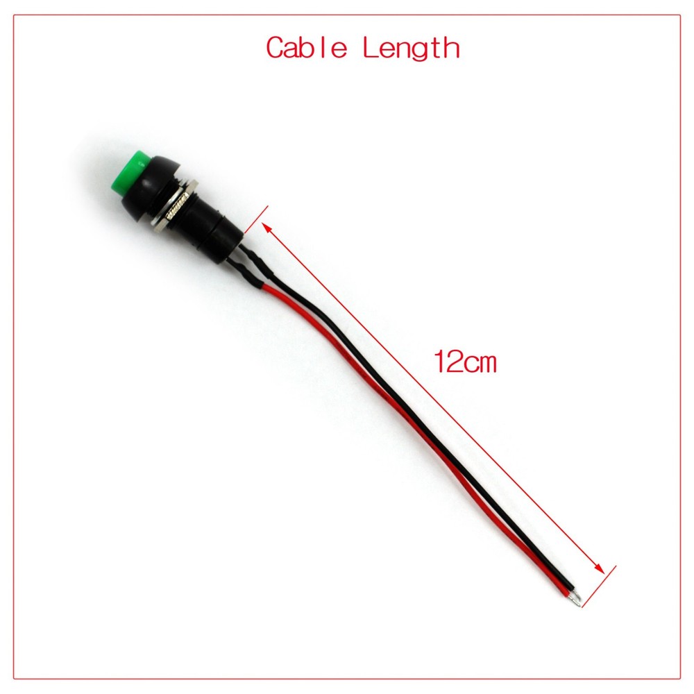 12mm 12V 5Amp Mount Push Button Lockless Momentary ON/OFF Wired Cabled Switch