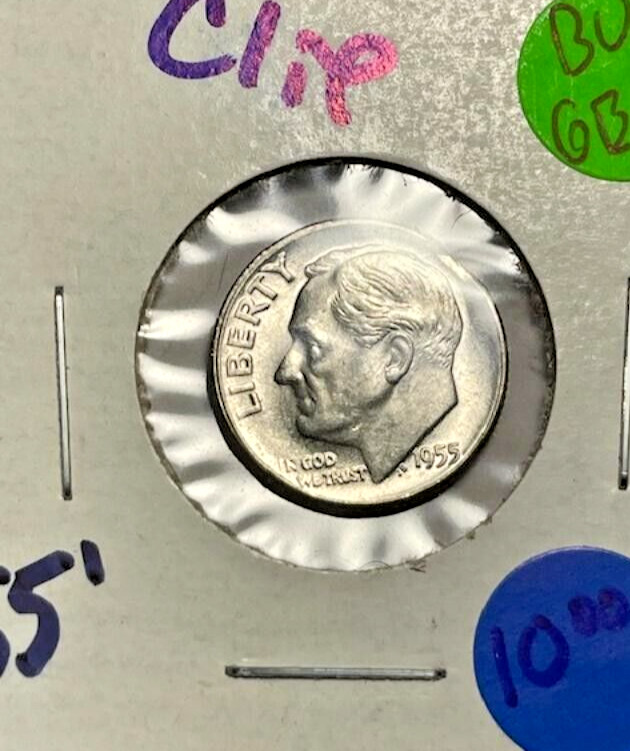 1955 & 1959 Roosevelt Dime - SILVER -CLIPPED - ERROR!