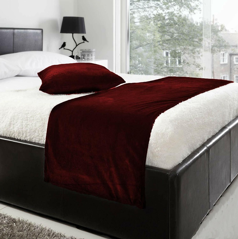 3Pc Velvet Bed Runner set Bed Runner + 2Pc Cushion Covers Wedding bedding Maroon