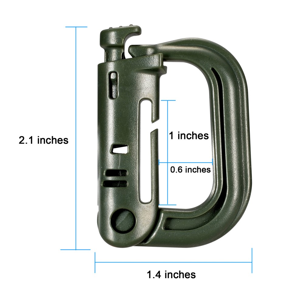 10 Pcs Army Green Clips for Molle Webbing Multipurpose Grimloc D-Ring with Pouch