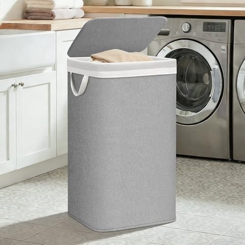Metal Frame Laundry Hamper with Lid, 90L Tall Laundry Baskets 1 Section Gray
