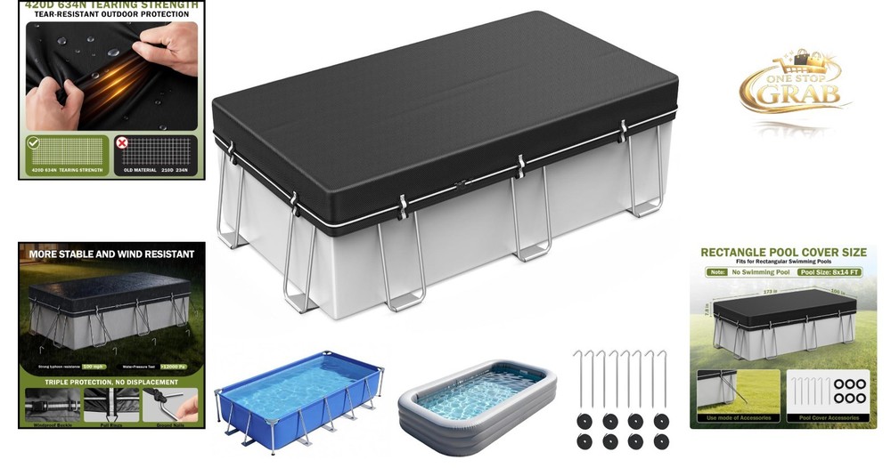 8x14Ft Rectangular Pool Cover Solar Waterproof Windproof Dustproof Winter UV ...