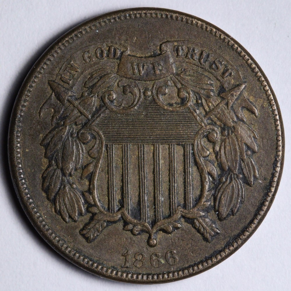 1866 Two Cent Piece AU E214 SGAMY
