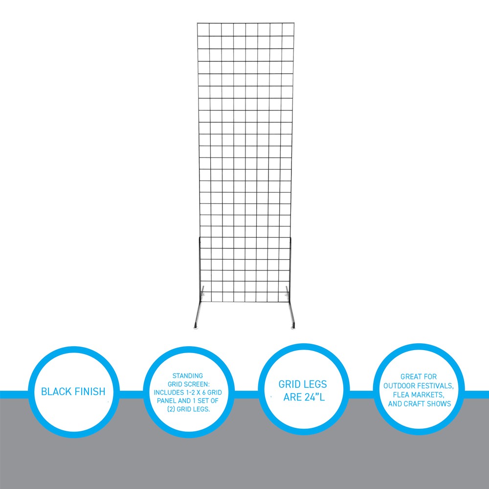 SSWBasics 2' x 6' Grid Wall Standing Fixture - Black - Durable Display Rack for