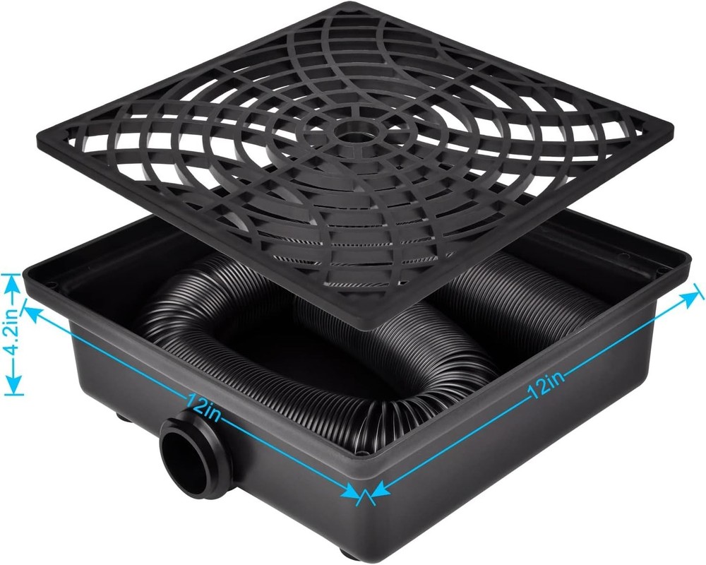 12"x12" Low Profile Catch Basin Extender with 8.2ft Flexible Pipe Solution