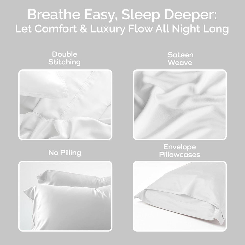 Cooling Bamboo Sheets Set with 2 Pillowcases - Soft & Hypoallergenic