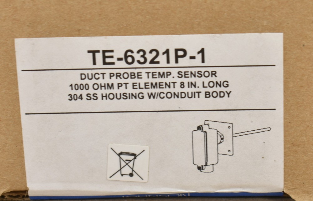 Johnson Control TE-6321P-1, Temperature Sensor, Duct Probe, 1000 OHM, Element 8"