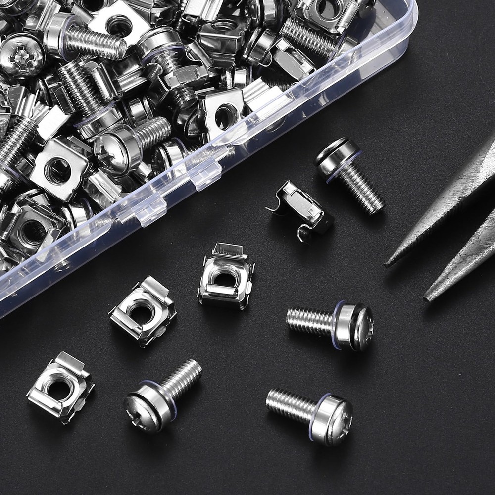 Rack Mount Screws & Cage Nuts 110pcs Server Cabinet Mounting Hardware Carbon ...